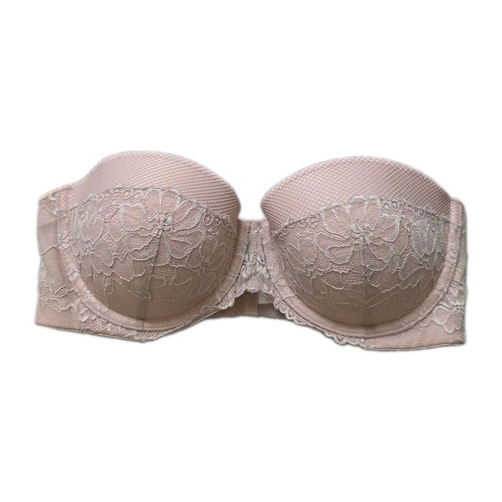 Maidenform Nude Pink Floral Lace Strapless Underwire Bra Size 34C EUC